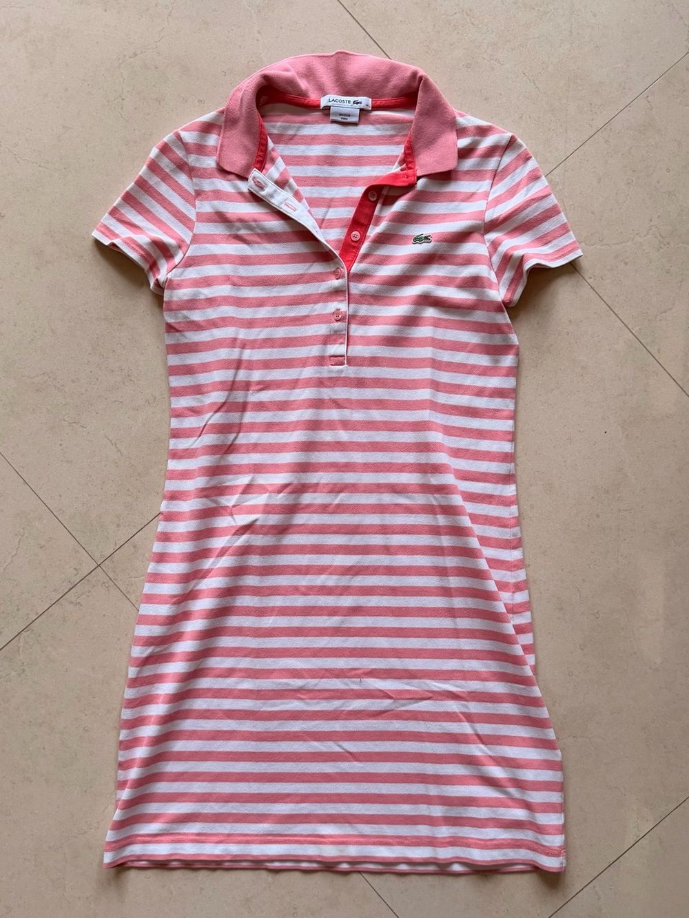✨ Like New ✨ Lacoste Striped Cotton Piqué Polo Dress - Pink & White - Size 34